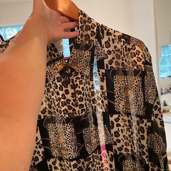 Vintage Button down shirt Long sleeve Mobwife Mixed Animal print Black Sheer 18 - Picture 10 of 14